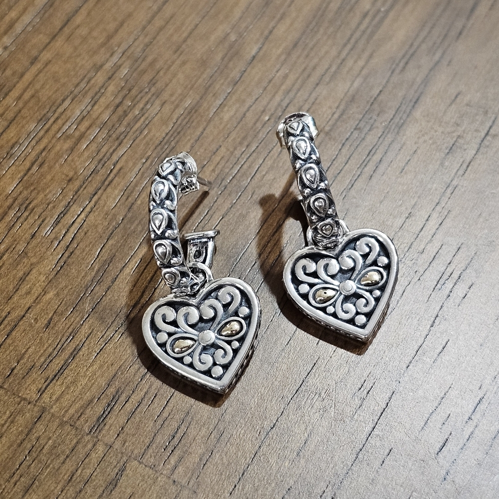 A By John Hardy 925 and 14K Hoop Earrings With Heart Charms - Picture 3 of 15